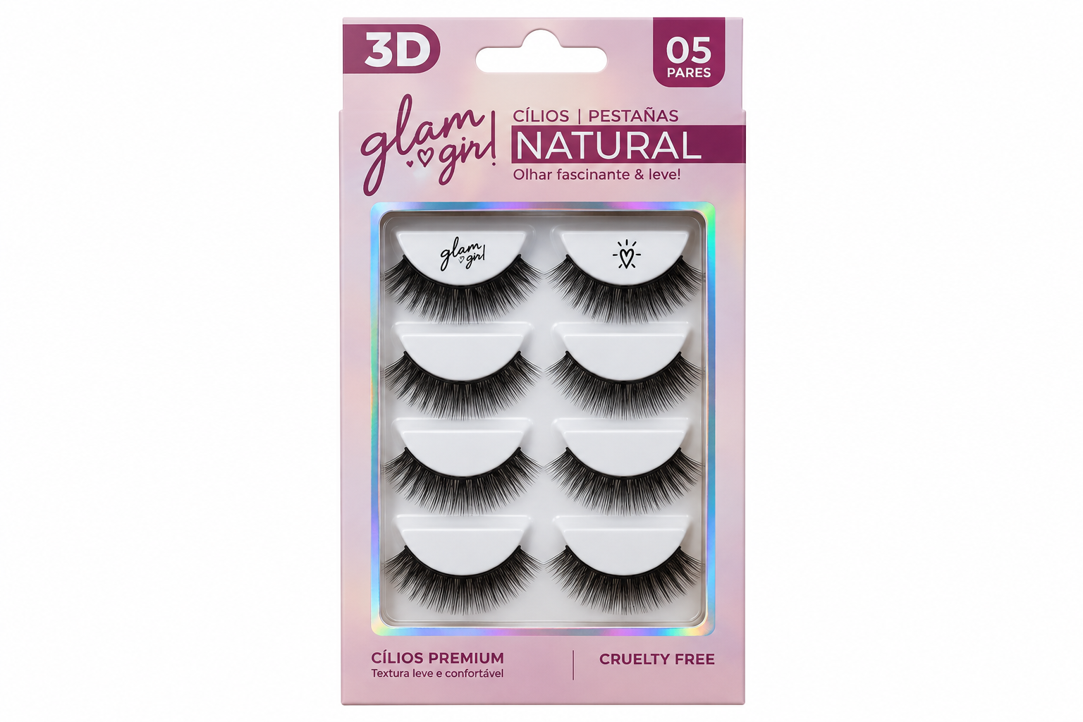PESTAÑA POSTIZA NATURAL 3D #82 GLAM ON 5 PARES