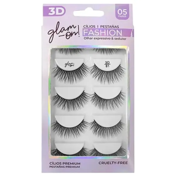 PESTAÑA POSTIZA FASHION 3D #81 GLAM ON 5 PARES